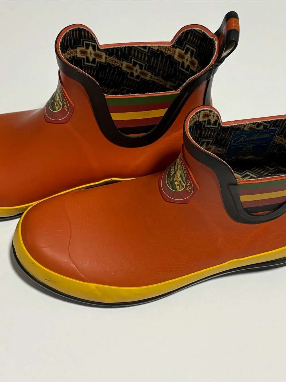 Pendleton Orange and Yellow Short Women's Rubber Boots
